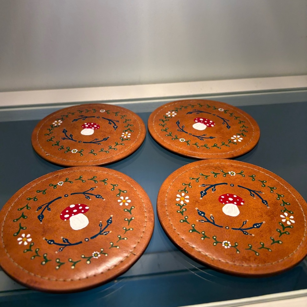 Set of 4 Mushroom Hand Painted Coasters